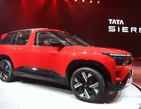 Tata Sierra showcased at launch event – new mid-size SUV revealed in bold red exterior design